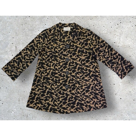 Linea Louis Dell'Olio Jacket Womens XS Brown Black Leopard Animal Print EUC - Picture 1 of 10
